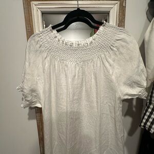 Aritzia white smocked linen summer dress